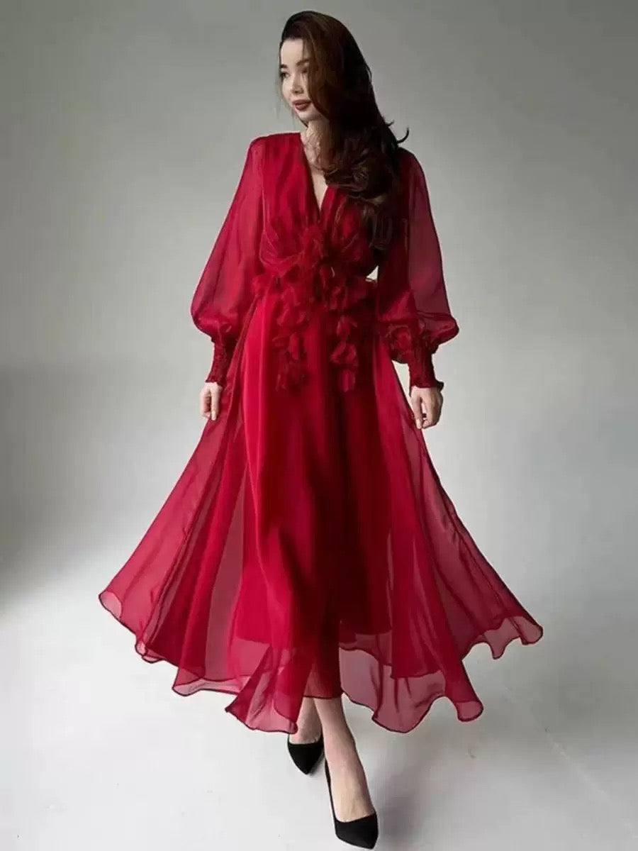 French niche spring v neck dress