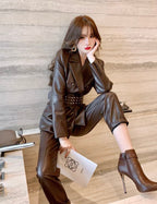 Two-piece faux leather pant set