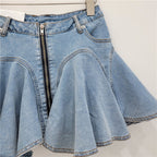 Ruffled denim mini skirt