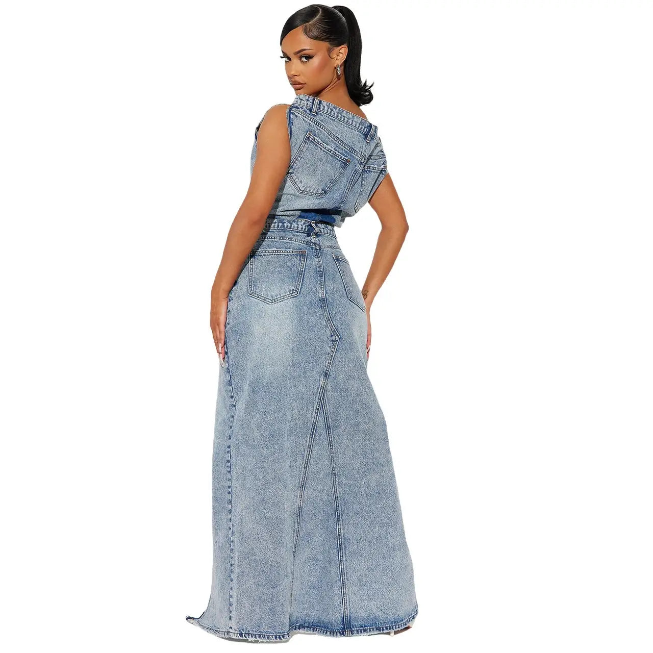 Retro split denim set