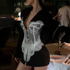 Lace design stitching blazer dress