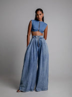 High waist zipper loose denim