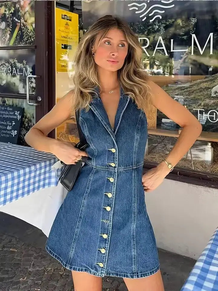 Retro denim mini dress