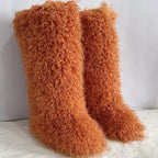 Women's Winter Faux Mongolian Fur Knee High Snow Boots-Warm Fashionable Solid Boots