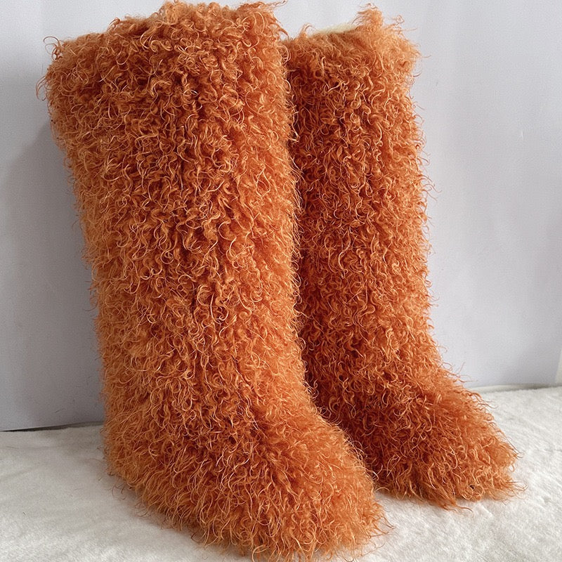 Women's Winter Faux Mongolian Fur Knee High Snow Boots-Warm Fashionable Solid Boots