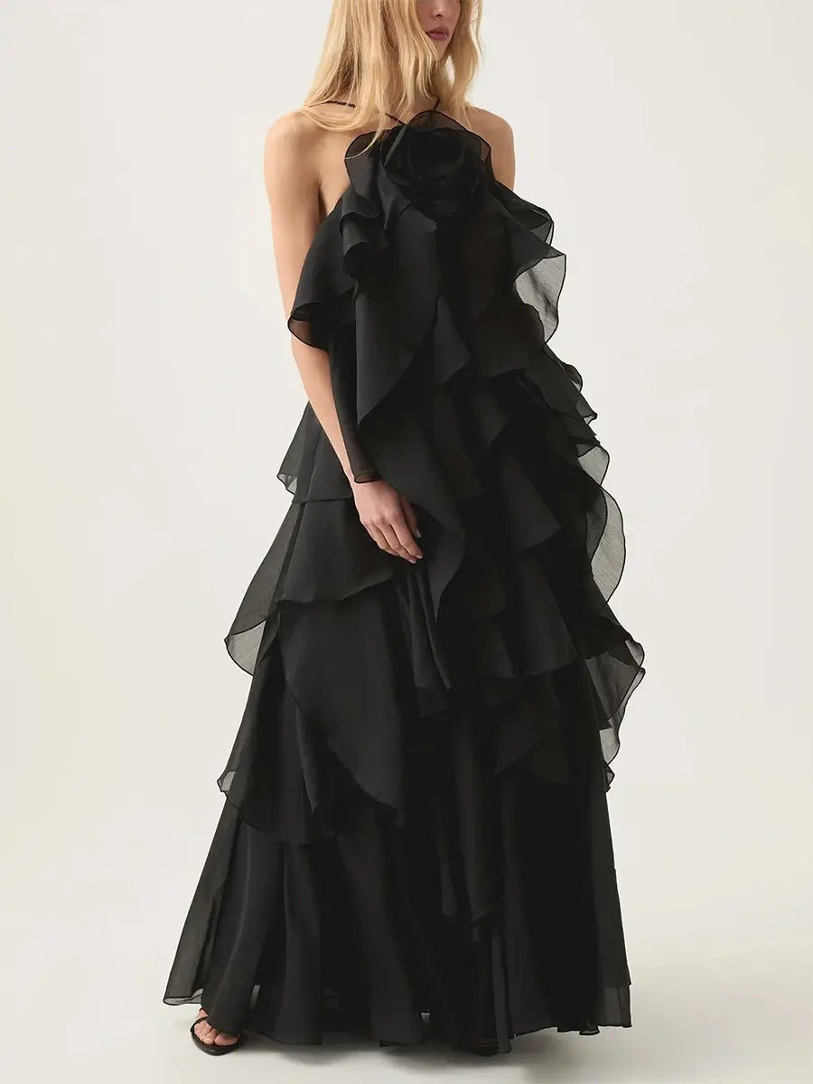 Stitching ruffled dress