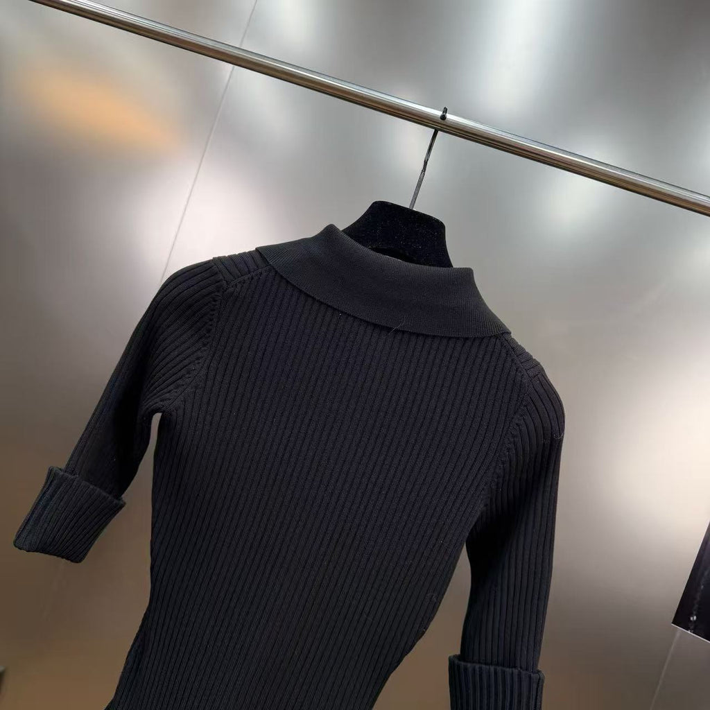 Lapel ribbed belted skirt with top