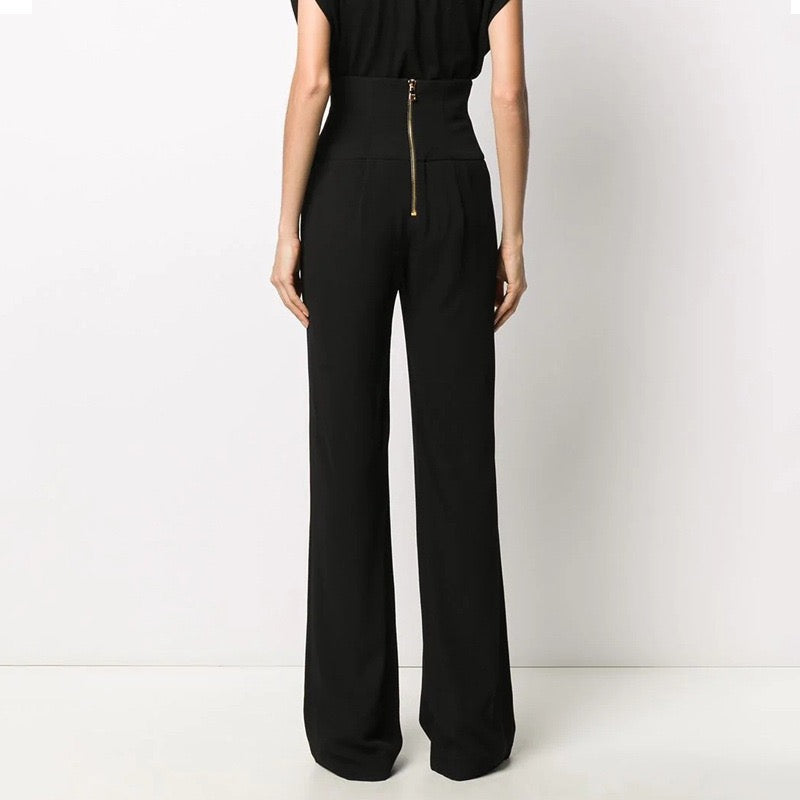 High waist pants with gold buttons
