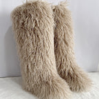 Women's Winter Faux Mongolian Fur Knee High Snow Boots-Warm Fashionable Solid Boots