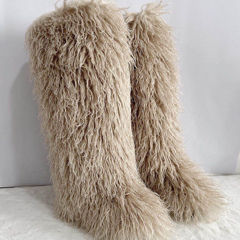 Women's Winter Faux Mongolian Fur Knee High Snow Boots-Warm Fashionable Solid Boots