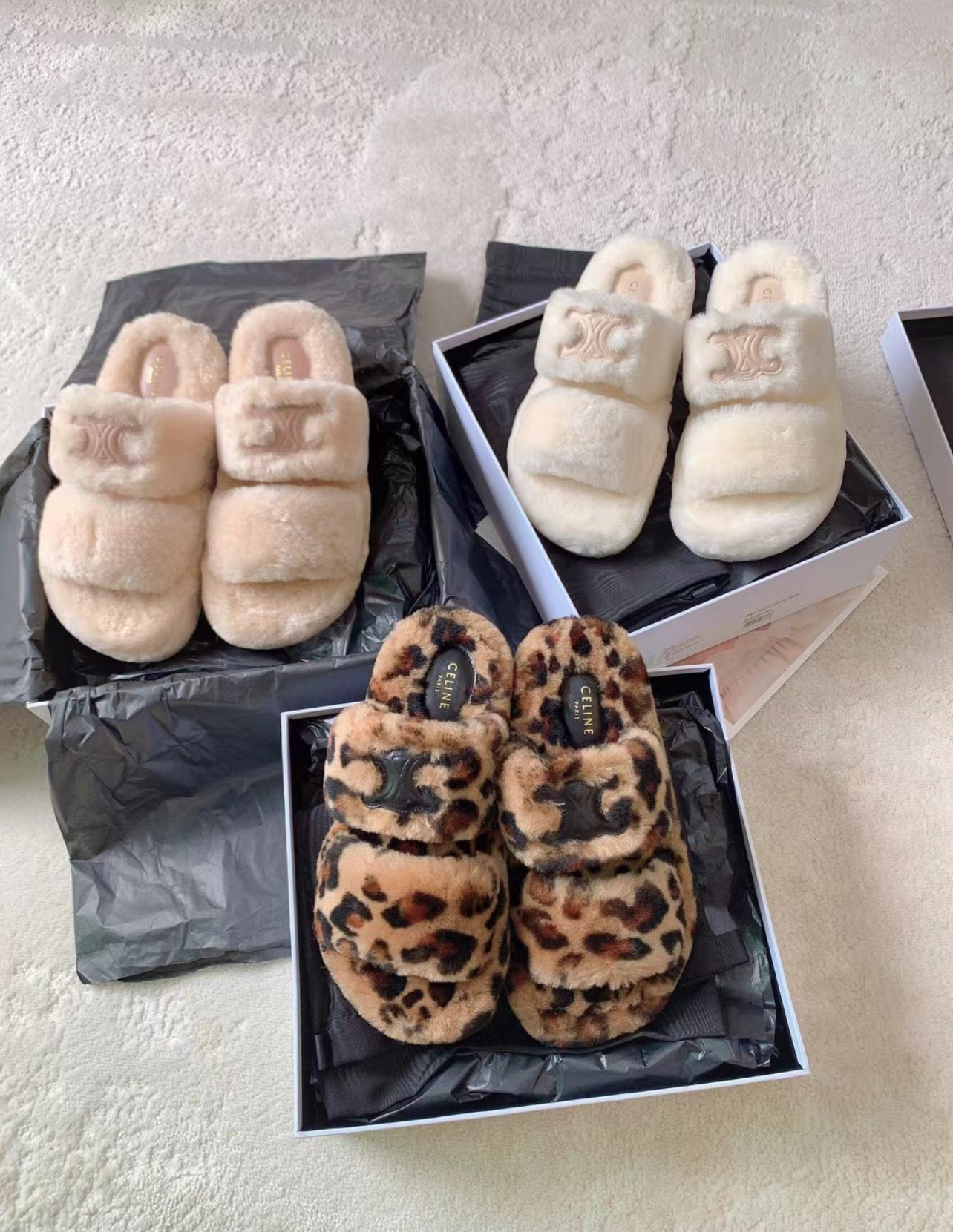 C*eline fur slippers