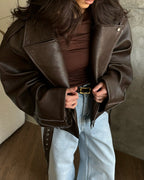 leather cropped biker jacket