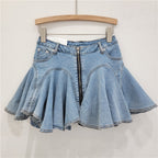 Ruffled denim mini skirt