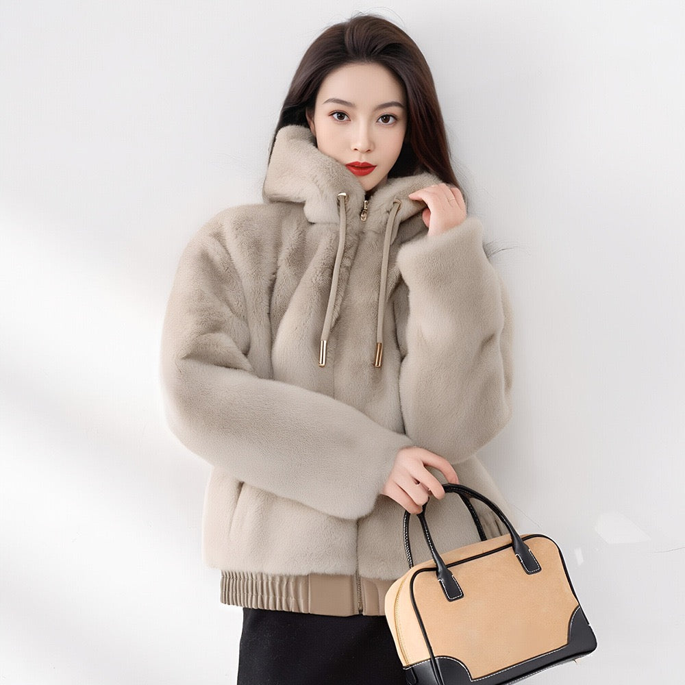 Women Faux Fur Hooded Overcoat Plush Coat Hoodie