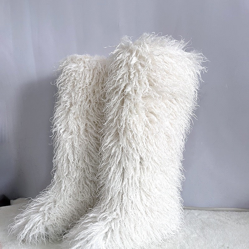 Women's Winter Faux Mongolian Fur Knee High Snow Boots-Warm Fashionable Solid Boots