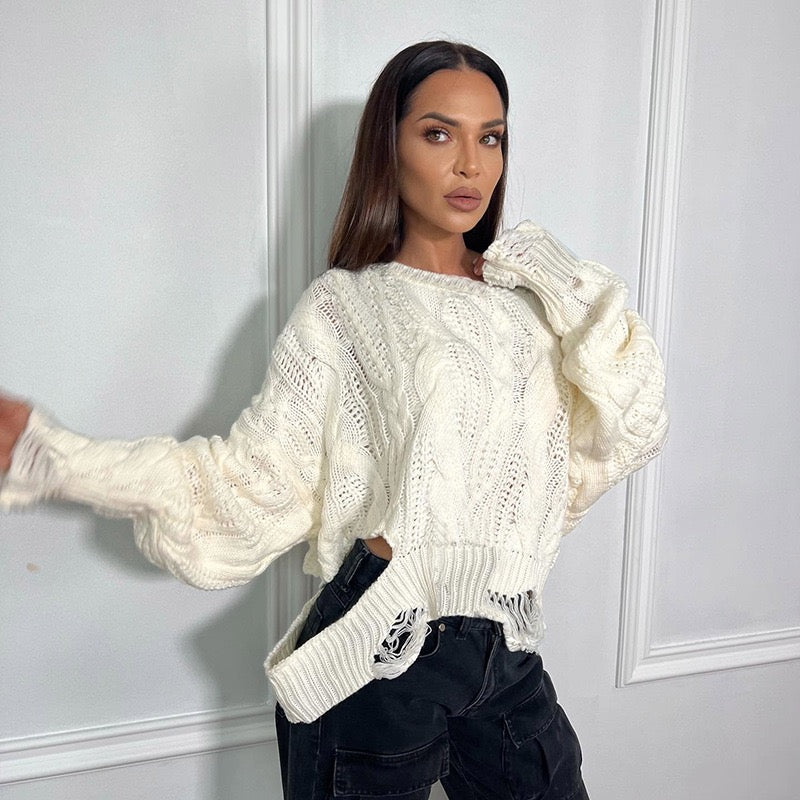 Distressed Crop Sweater