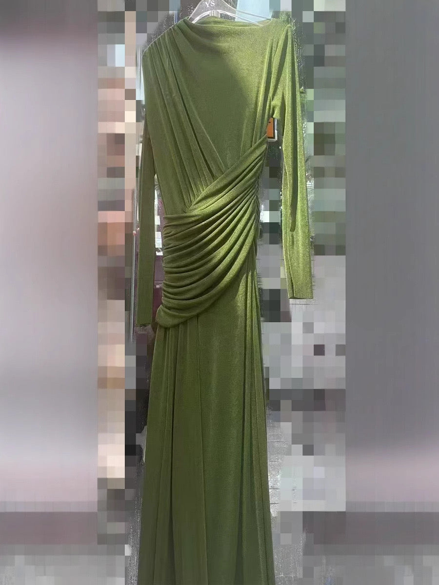 Asymmetric ruched bodice maxi