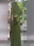 Asymmetric ruched bodice maxi