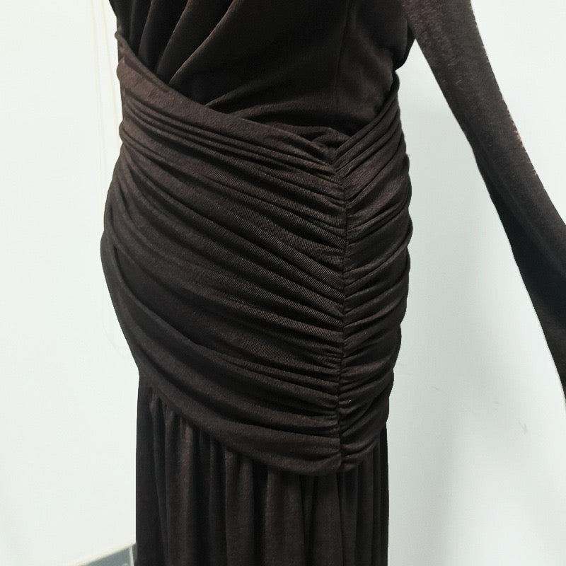 Asymmetric ruched bodice maxi