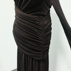 Asymmetric ruched bodice maxi