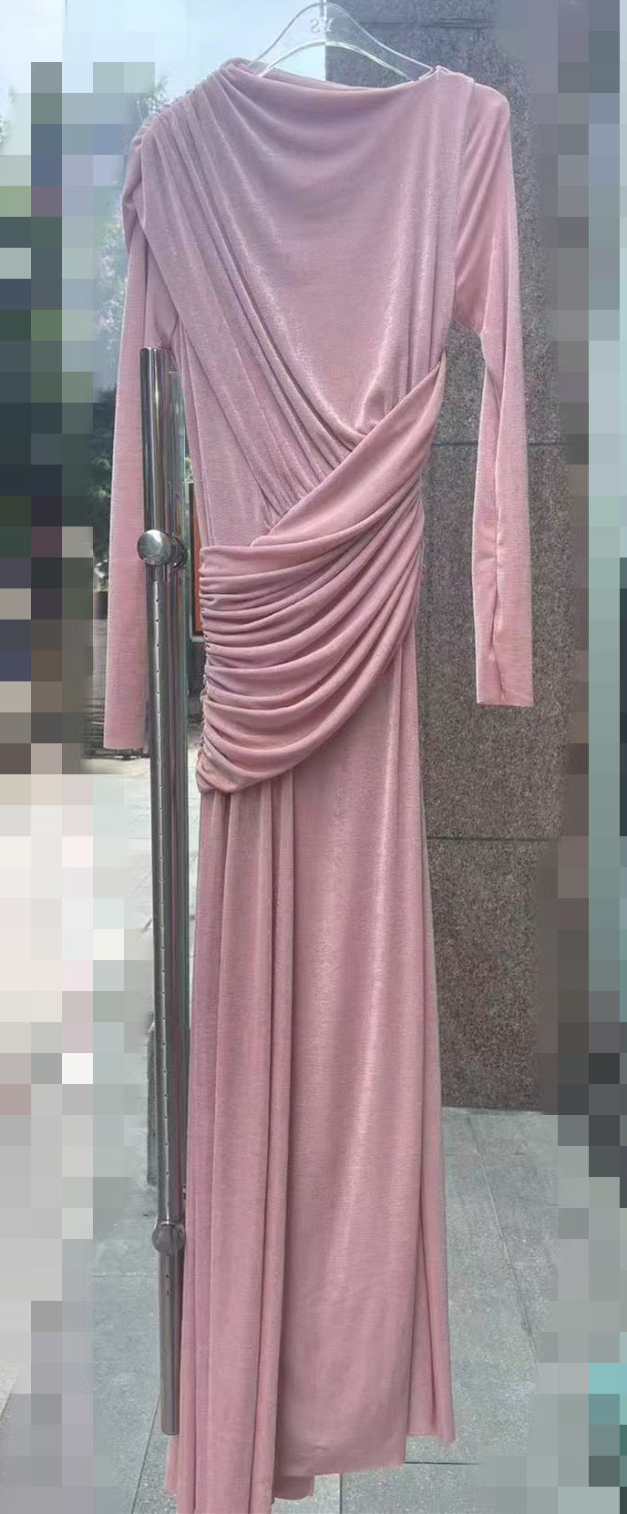 Asymmetric ruched bodice maxi