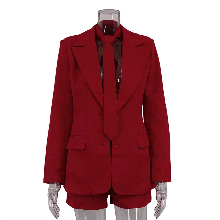 Stella Red Short and Jacket Set with Tie