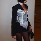 Lace design stitching blazer dress