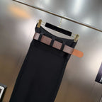 Lapel ribbed belted skirt with top