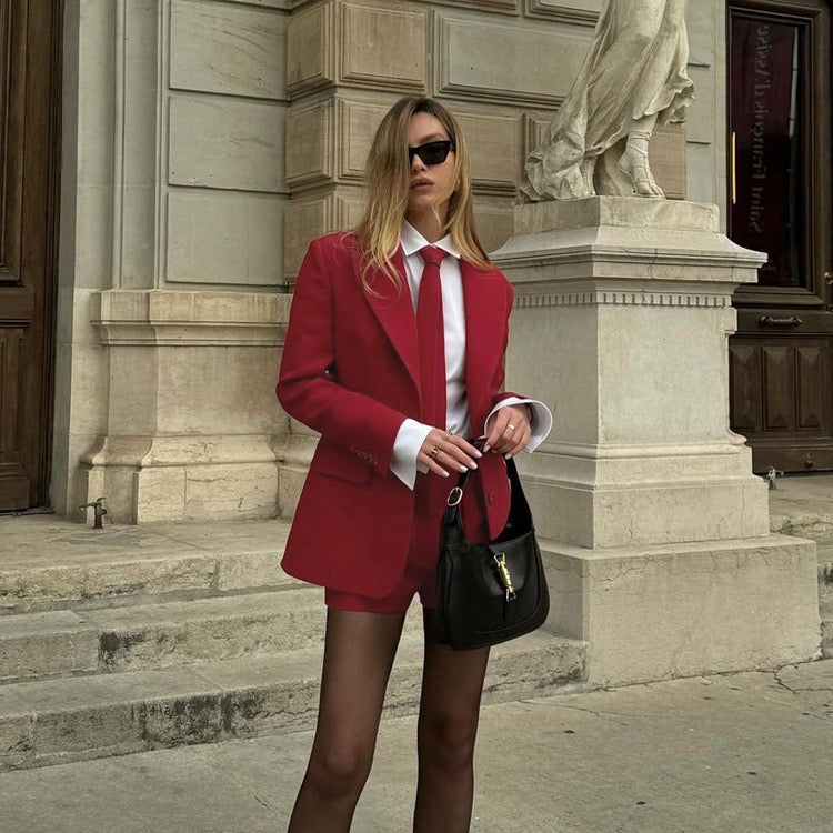 Stella Red Short and Jacket Set with Tie