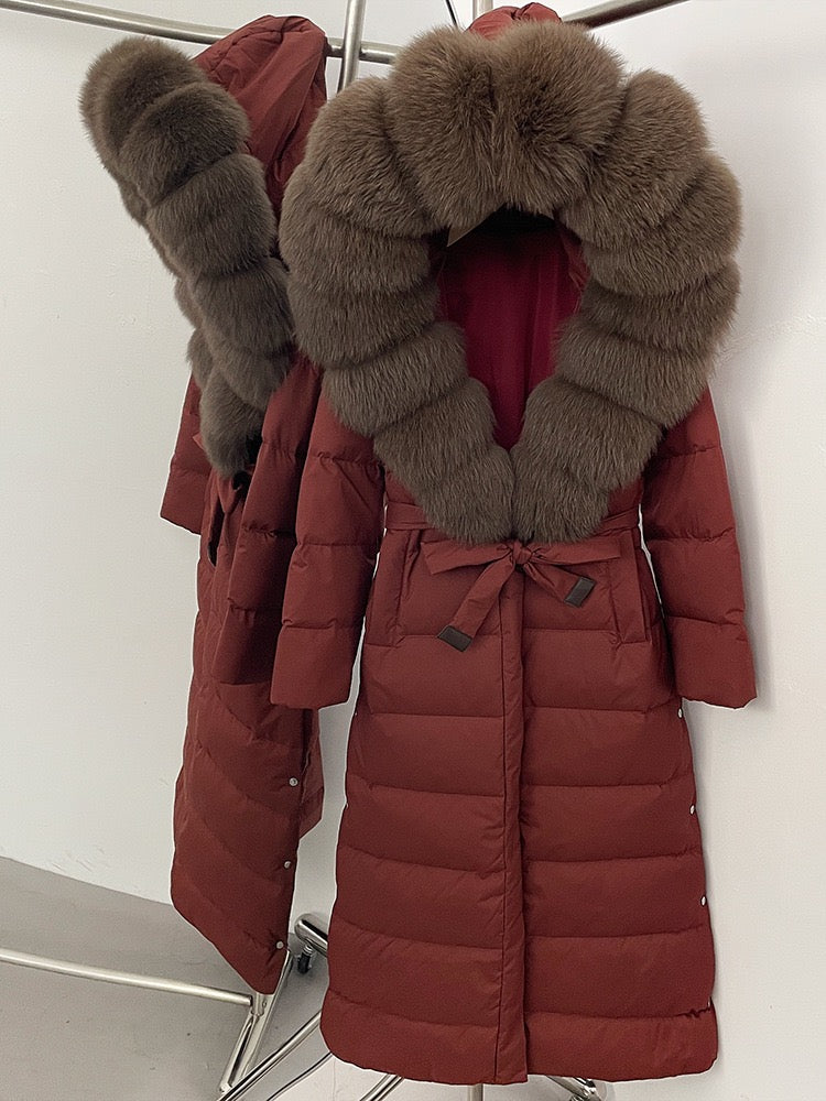 Winter Womens Hooded Fur Collar Down Jacket Long Coats Overcoat Zipper