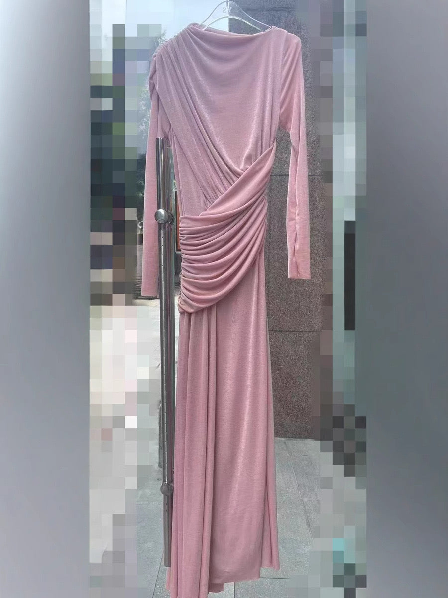 Asymmetric ruched bodice maxi