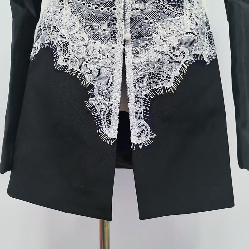 Lace design stitching blazer dress