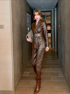 Two-piece faux leather pant set