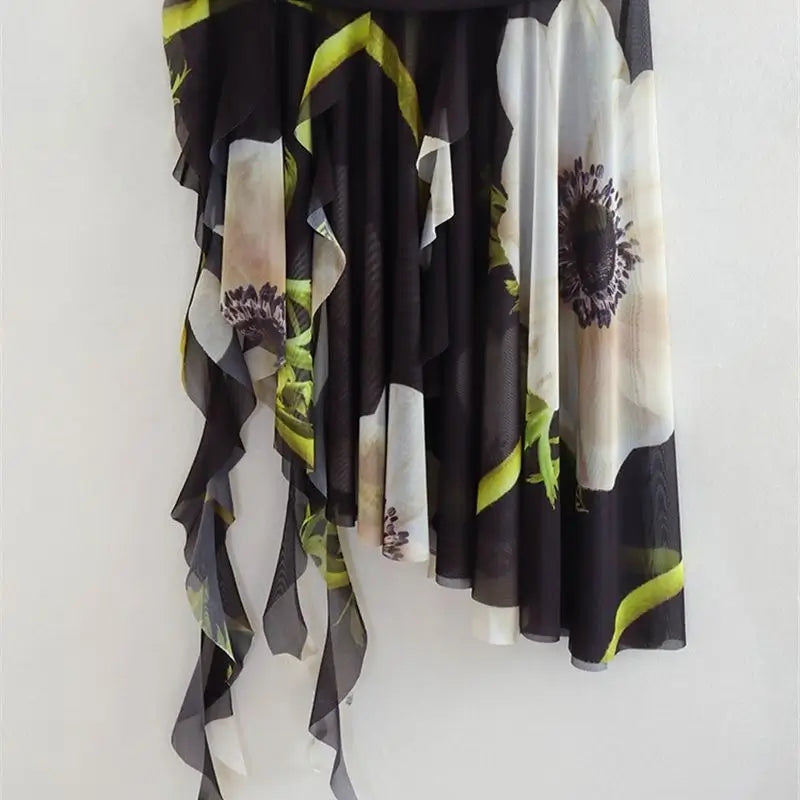 Asymmetrical backless printed dress