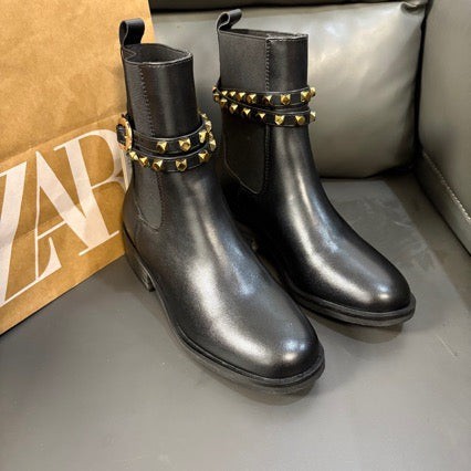 Black Ankle Boots with Studded Detail