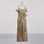 Workwear style off shoulder jumpsuit