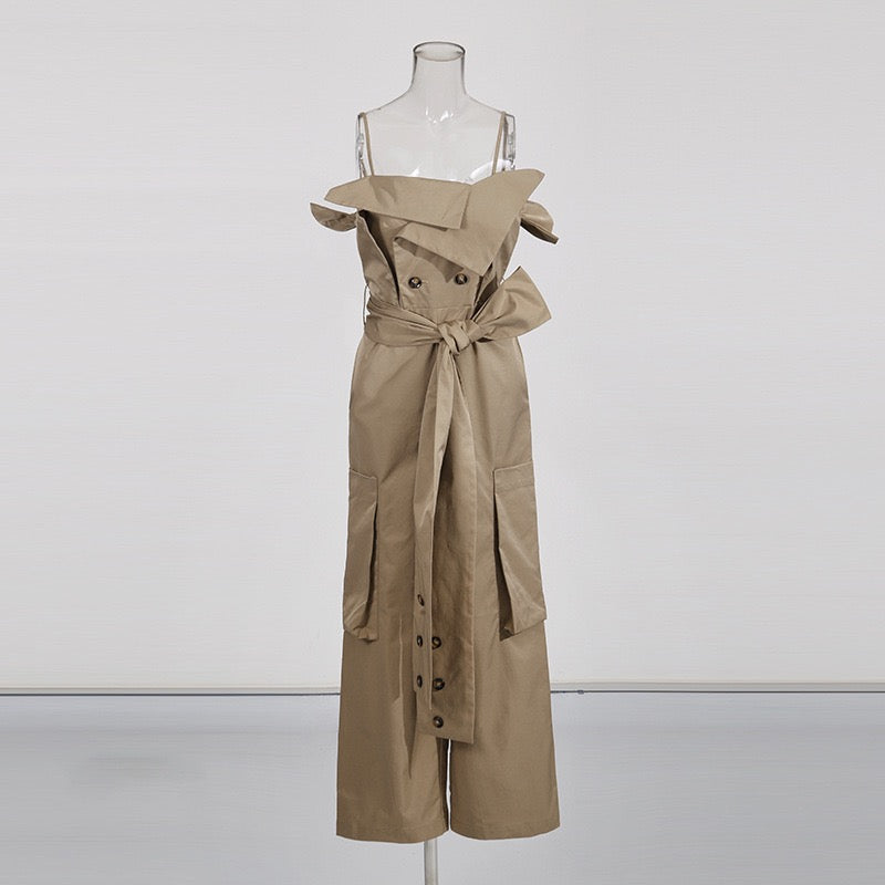 Workwear style off shoulder jumpsuit