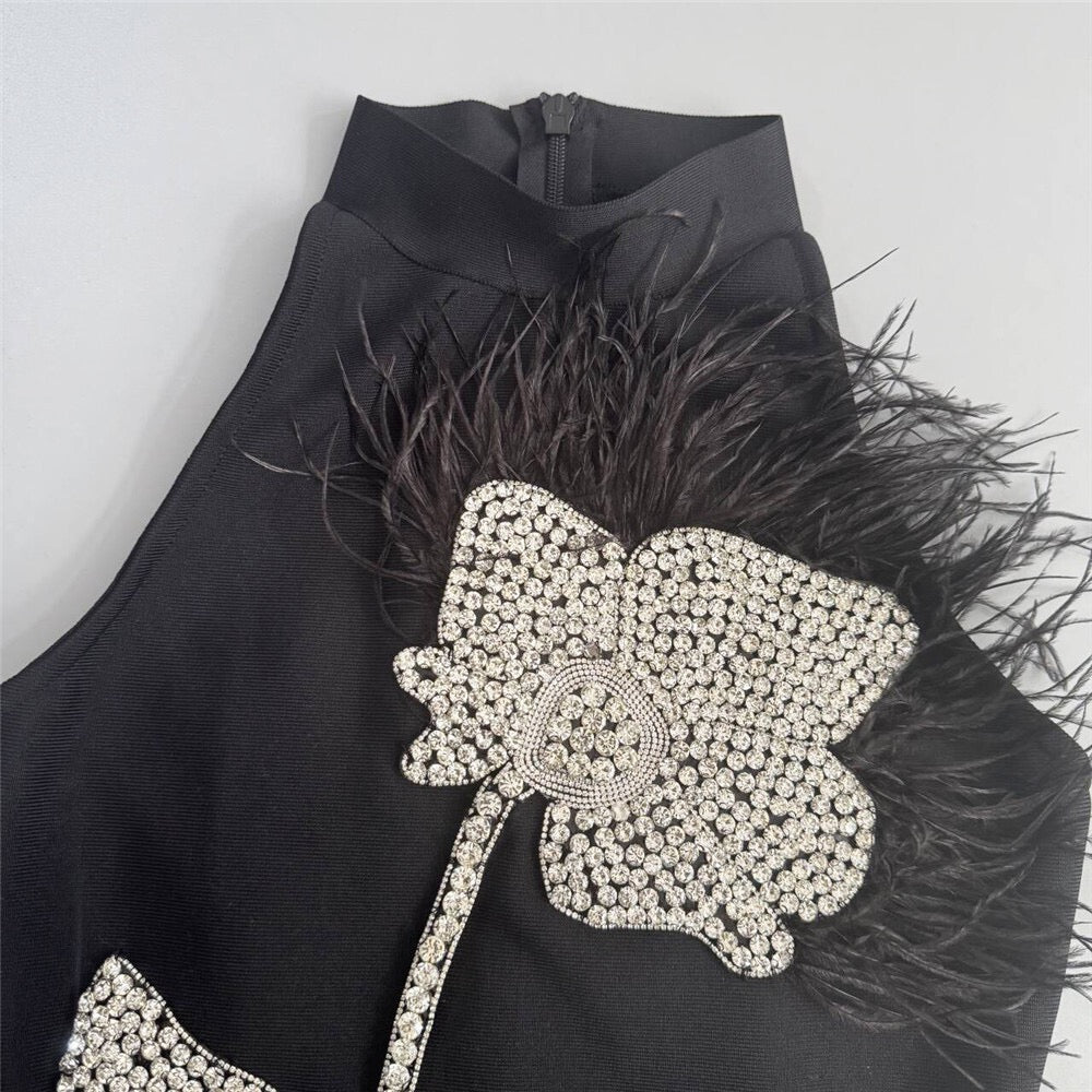 New flower encrusted diamond feather dress