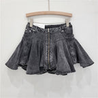 Ruffled denim mini skirt