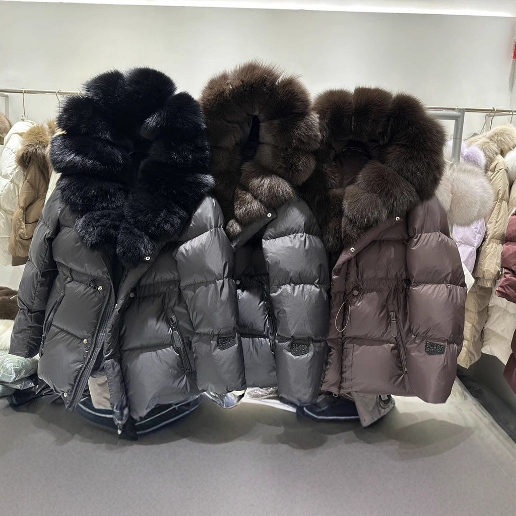 Down Puffer Jacket with Fur Collar