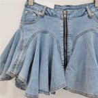 Ruffled denim mini skirt