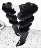 Furry leather boot