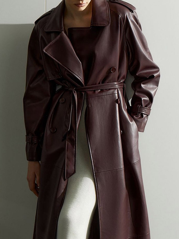 faux leather trench coat
