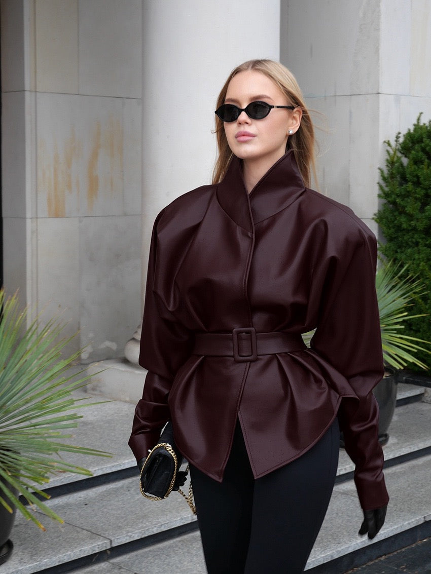 Retro burgundy pu leather