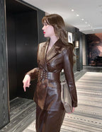 Two-piece faux leather pant set