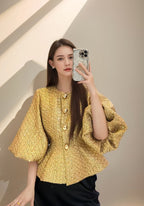 Metallic puff sleeves jacket