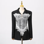 Lace design stitching blazer dress