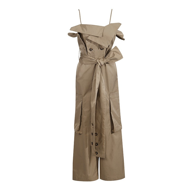 Workwear style off shoulder jumpsuit