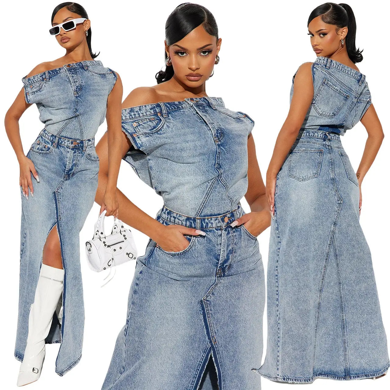 Retro split denim set