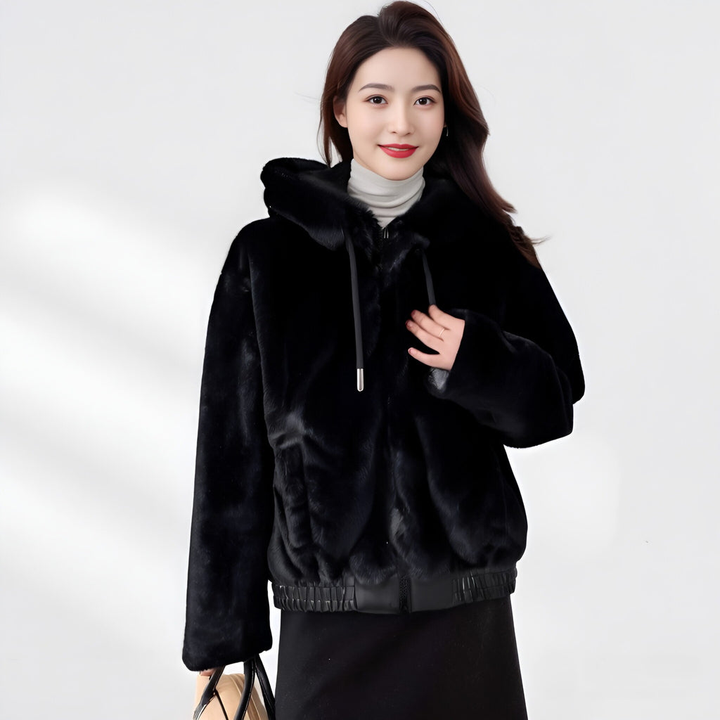 Women Faux Fur Hooded Overcoat Plush Coat Hoodie
